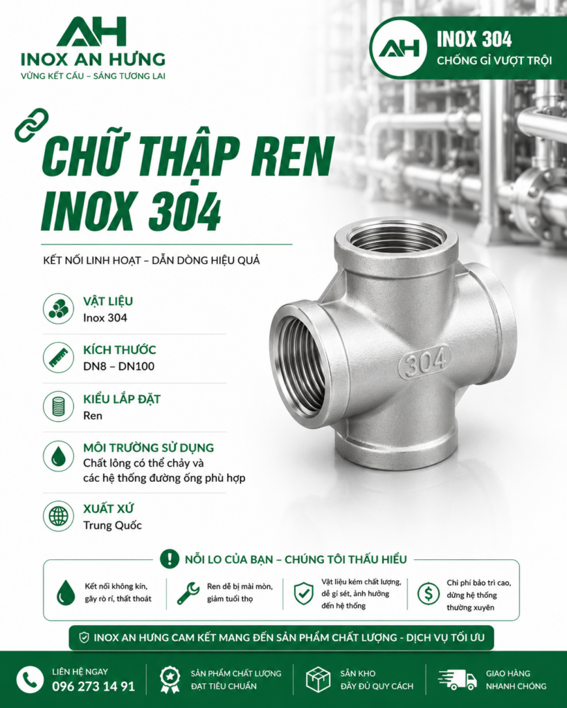 Chữ thập ren. DÙng để kết nối 4 đường ống